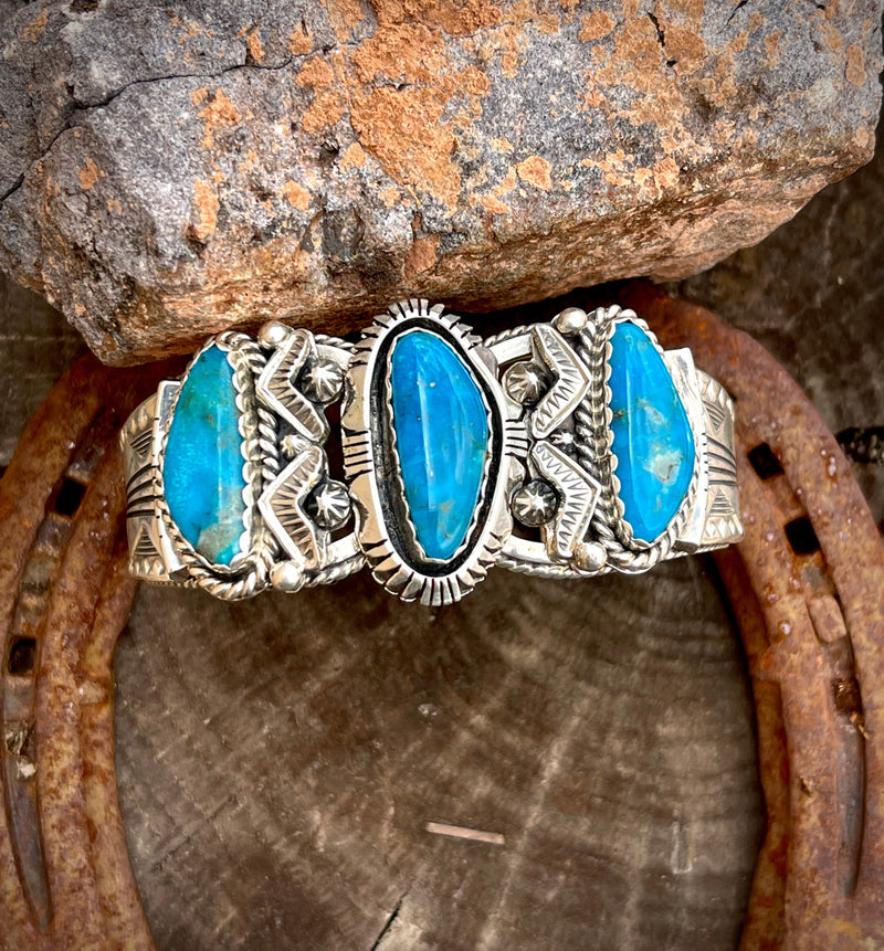 Emerson Delgarito Heavy Stamped Cuff Featuring Kingman Turquoise