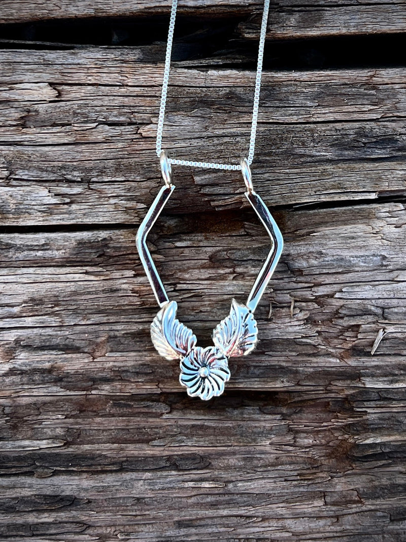 All Silver Flower Ring Holder Necklace