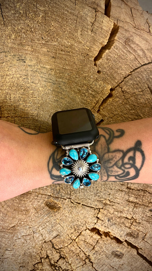 Chaco Canyon Concho Cluster Turquoise and Topaz Watch