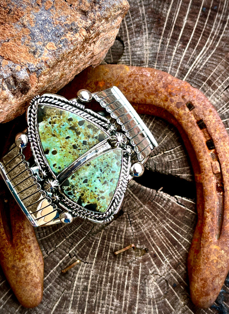 One of a Kind, Double Stone Nevada Turquoise Created by Clarence Long
