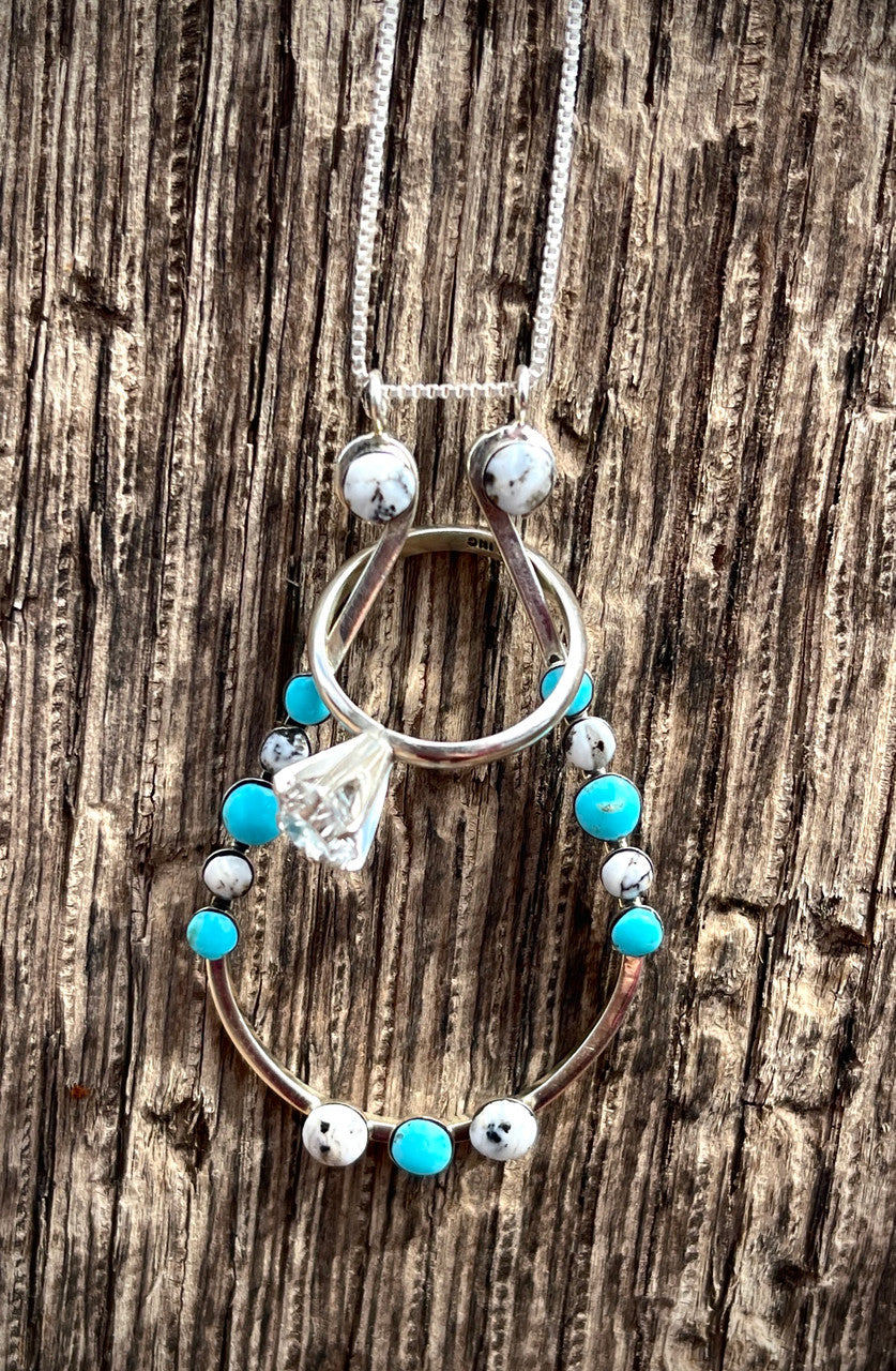 Turquoise and Howlite Silver Ring Holder Necklace