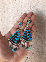 Zuni Sleeping Beauty Inlaid Chandelier Earrings Artist Bernadette Wyaco