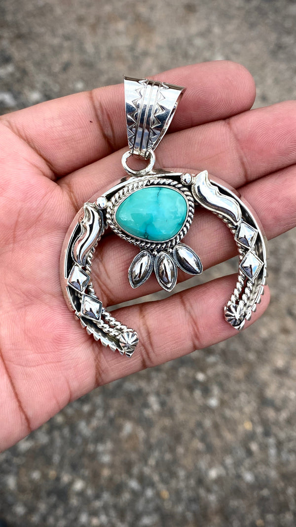 Hand Stamped Nevada Turquoise Pendant Navajo Artist Emerson Delgarito