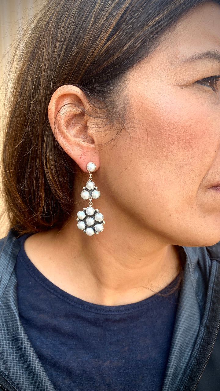 My! Oh! My! Round Shell Cluster Drop Earrings