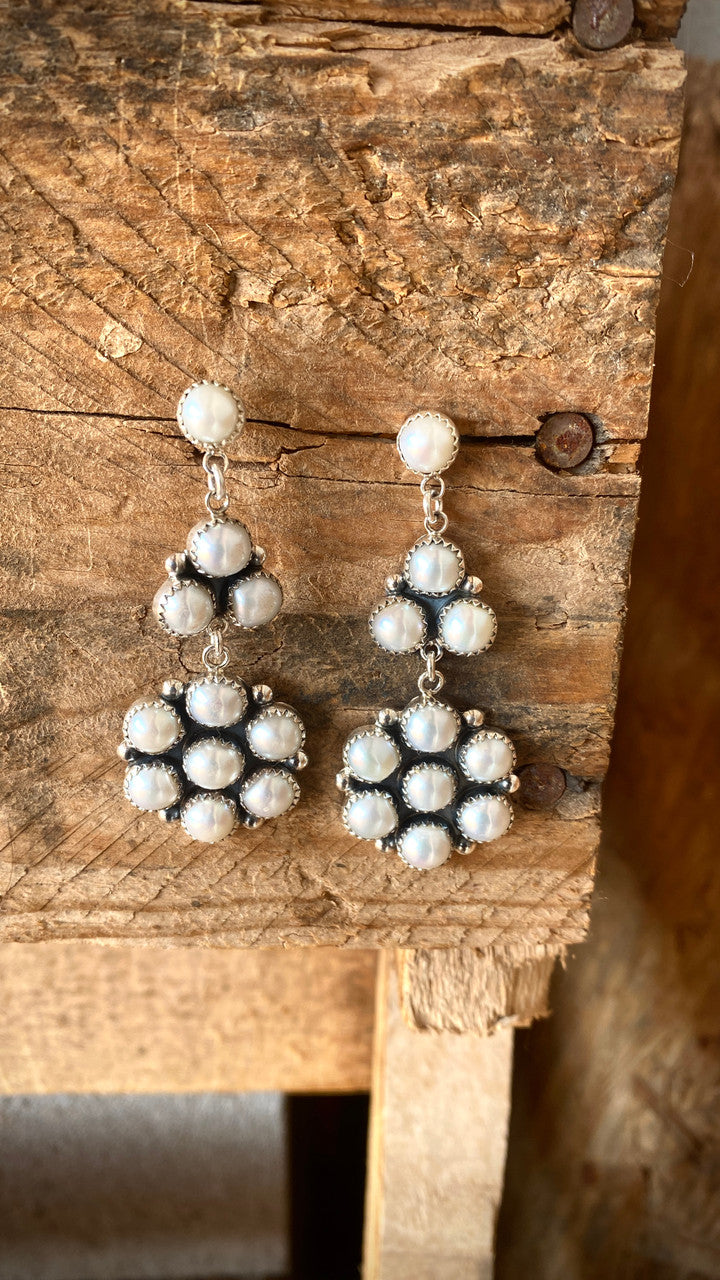 My! Oh! My! Round Shell Cluster Drop Earrings