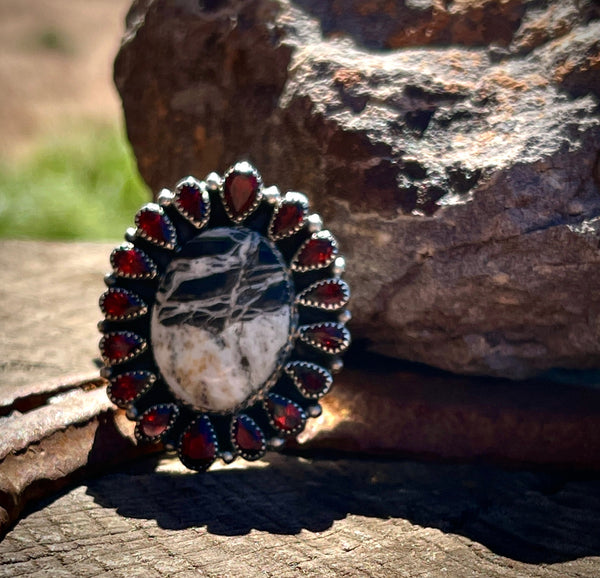 Garnet and White Buffalo Couture Cluster Ring