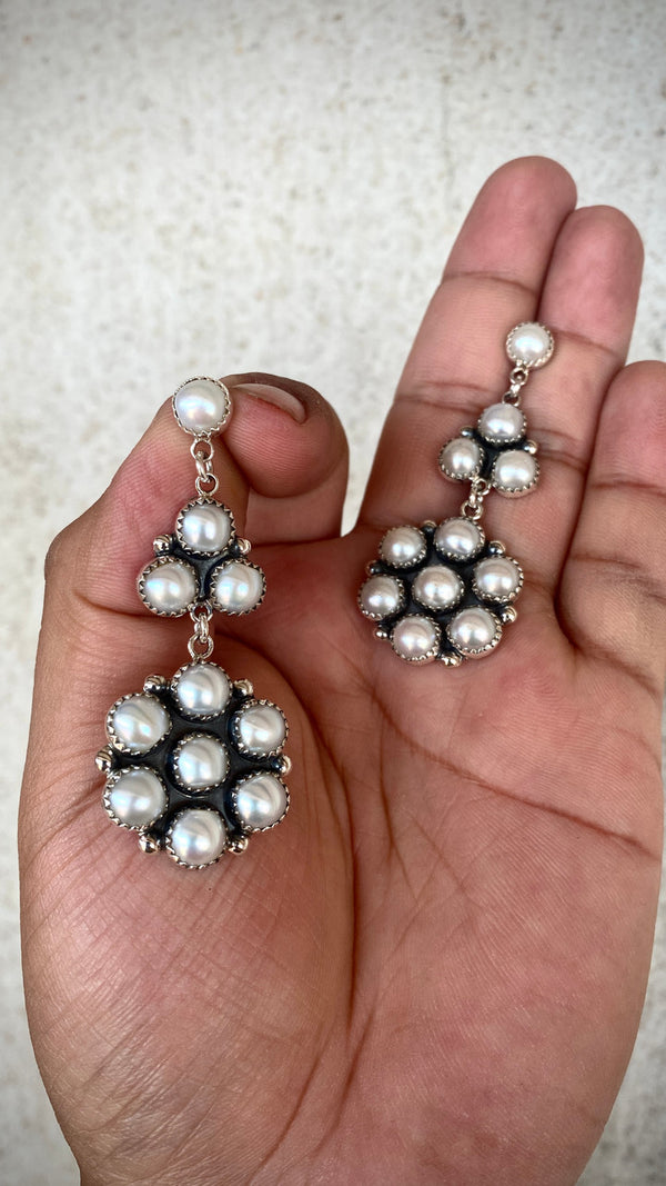 My! Oh! My! Round Shell Cluster Drop Earrings