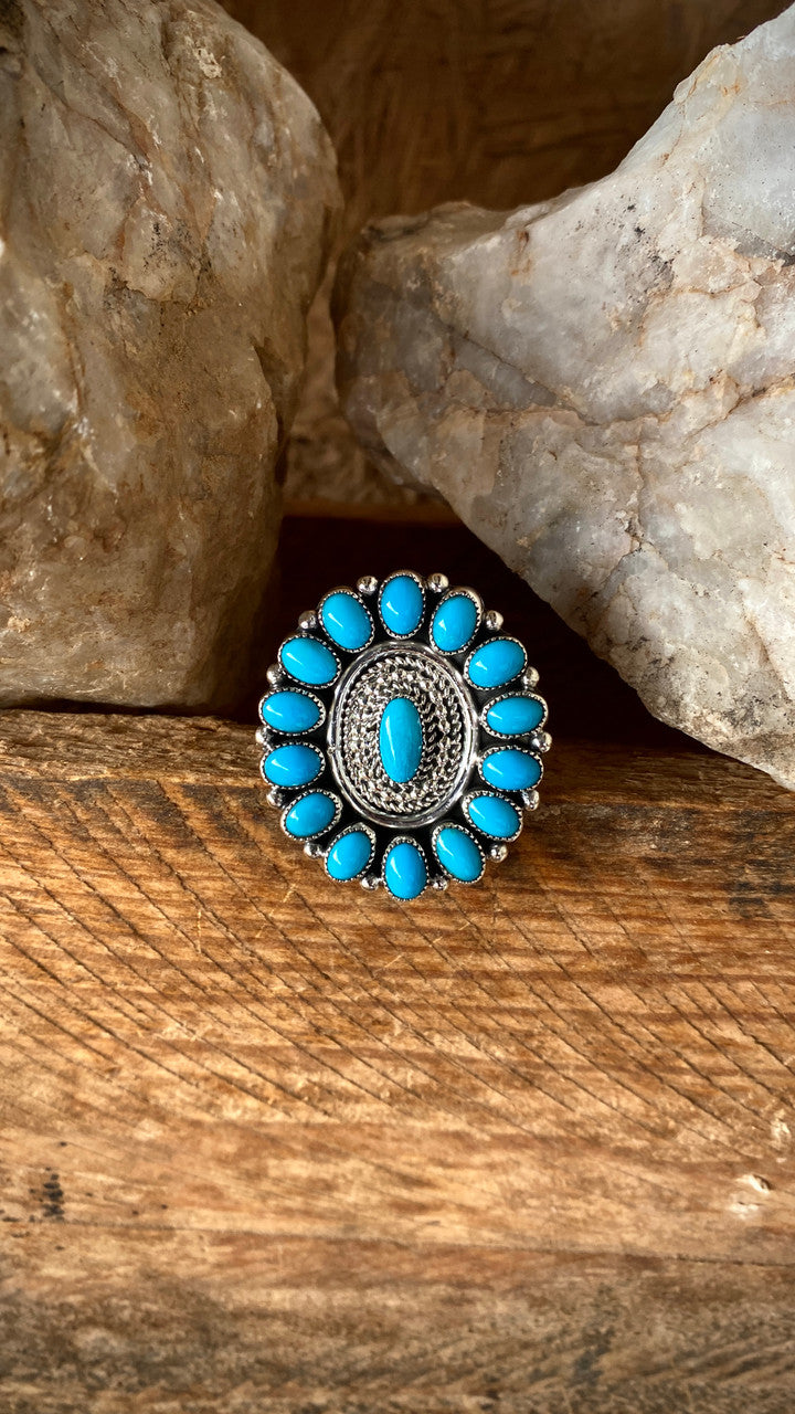 Chaco Canyon Sleeping Beauty Turquoise Cluster Ring