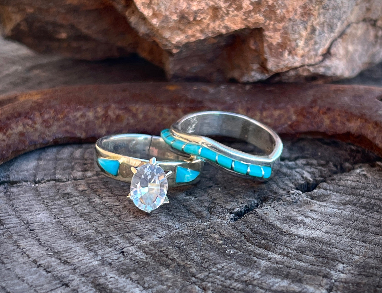 Kal Kallestewa Sleeping Beauty Turquoise and White Topaz Engagement Set