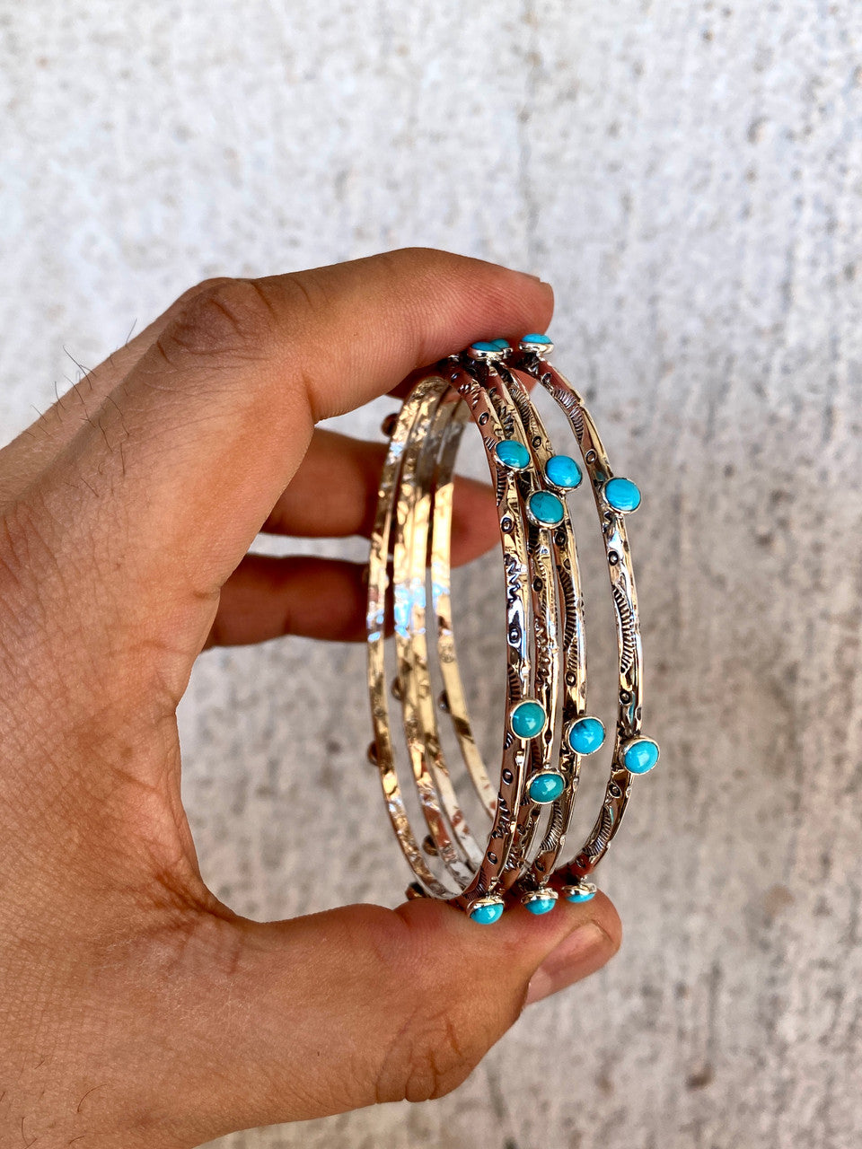 Sleeping Beauty Stack Em' Etched Bangles Navajo Artist Evelyn Bahe