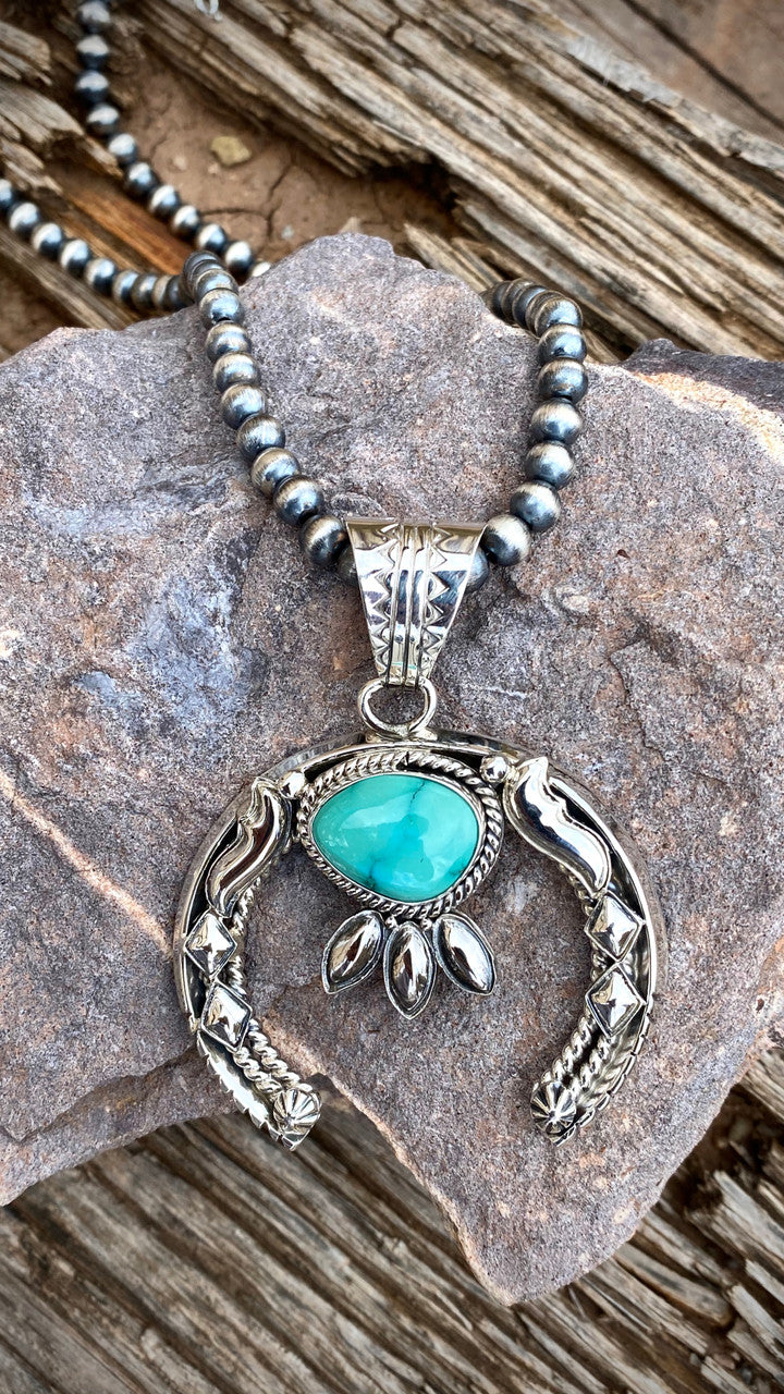 Hand Stamped Nevada Turquoise Pendant Navajo Artist Emerson Delgarito