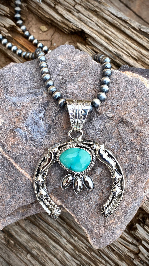 Hand Stamped Nevada Turquoise Pendant Navajo Artist Emerson Delgarito