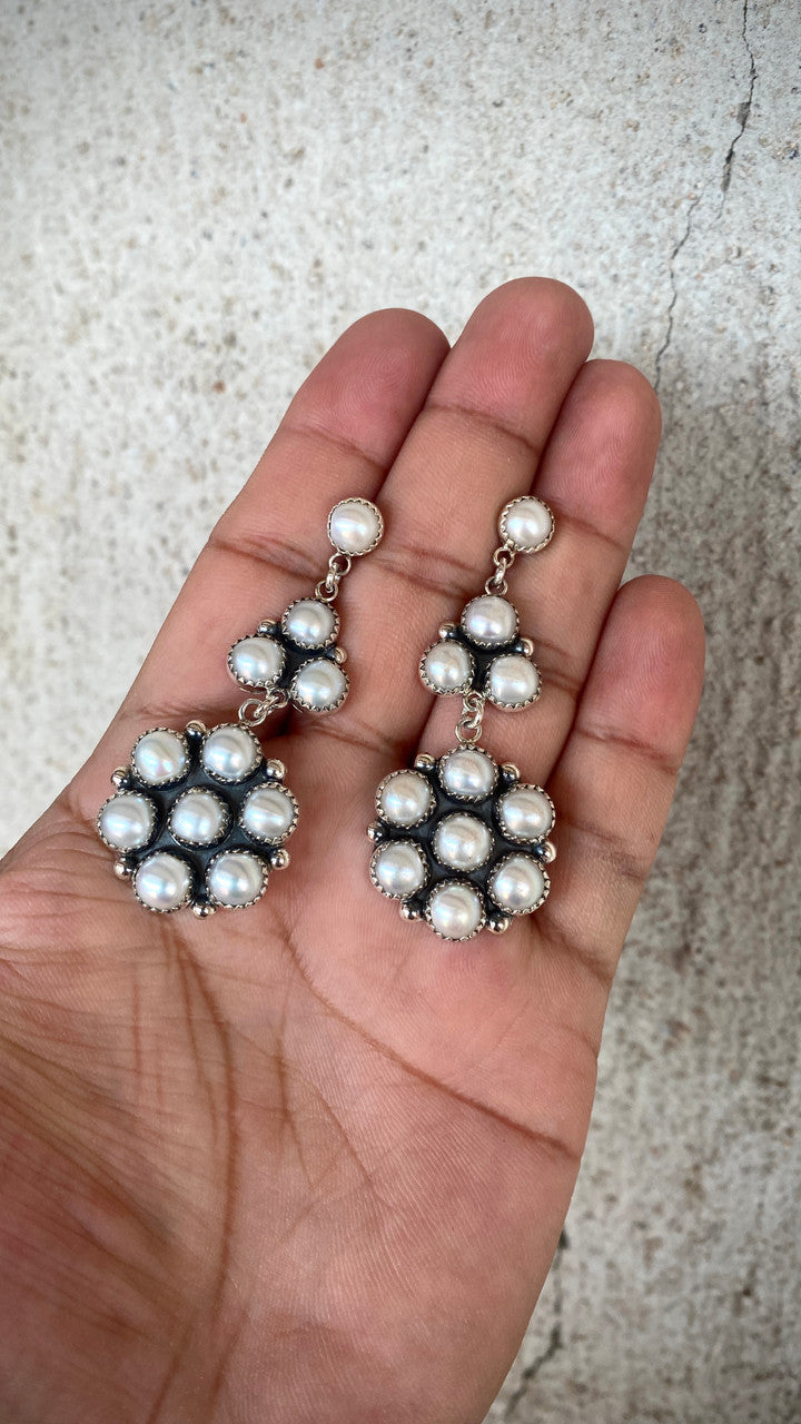 My! Oh! My! Round Shell Cluster Drop Earrings