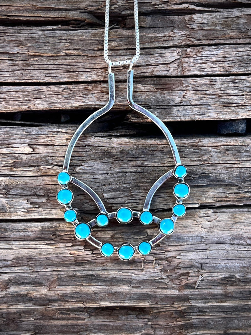 Silver Turquoise Cluster Ring Holder Necklace