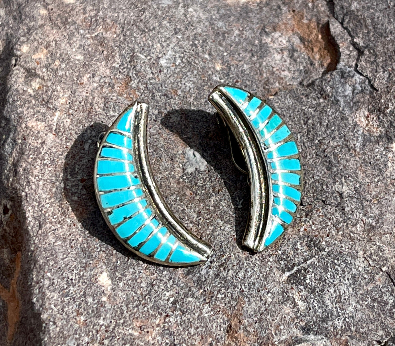 Vintage Zuni Half Moon Clip On Earrings Chaco Canyon Trading