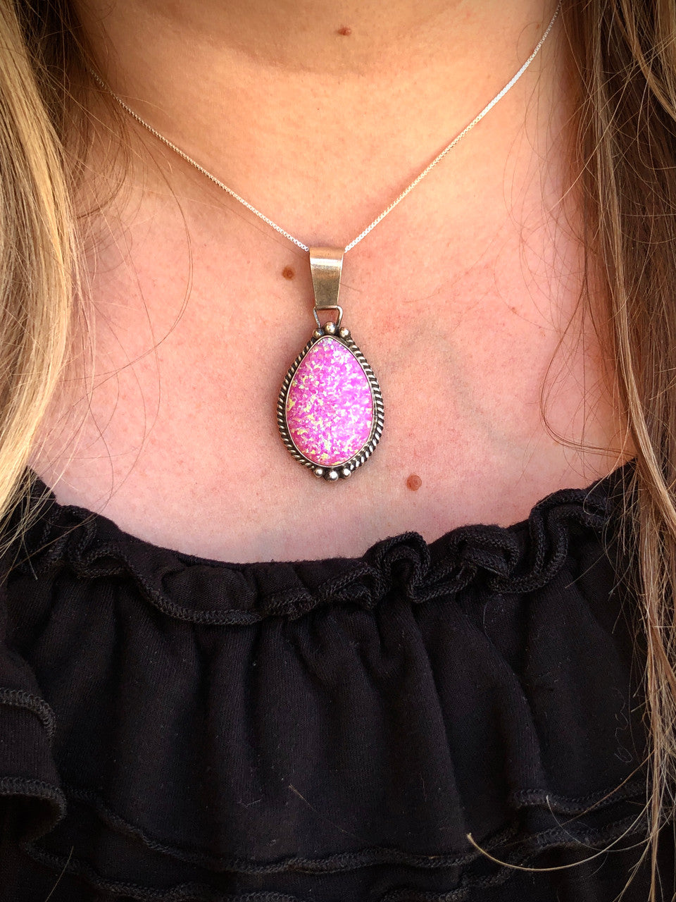 Navajo Pink Opal Pendant Artist Jan Mariano