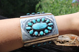 Chaco Canyon Sterling Silver Beige Leather Kingman blue turquoise Bow Guard