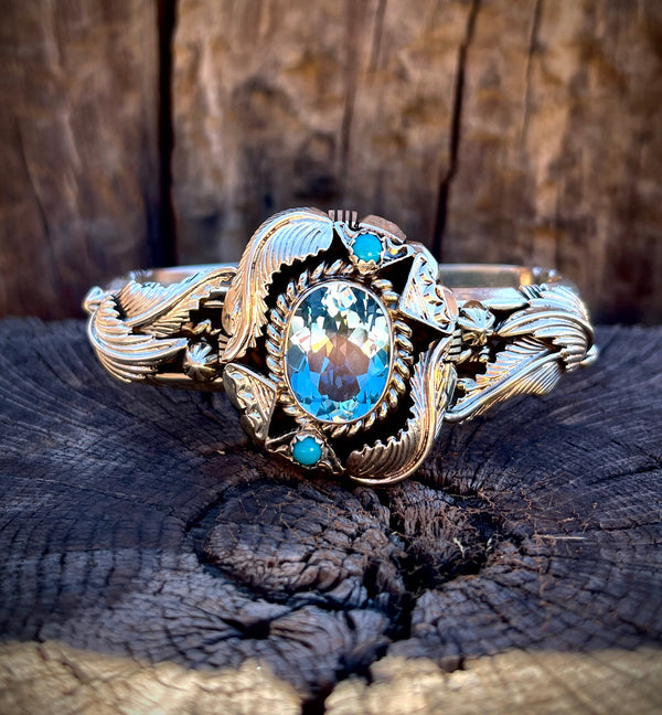 Emerson Delgarito Blue Topaz Sleeping Beauty Leaf Cuff