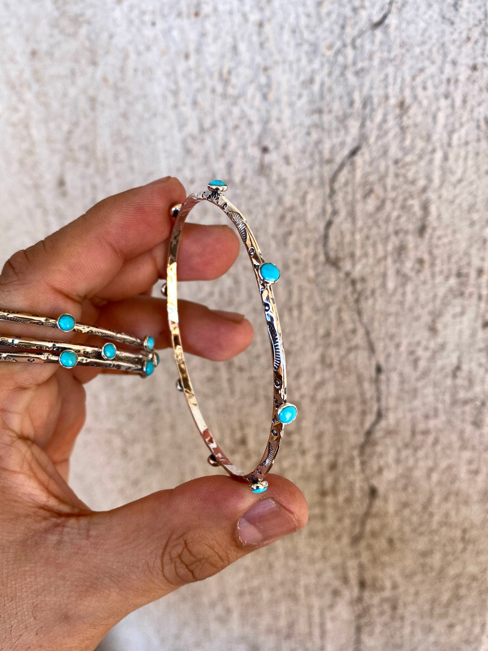 Sleeping Beauty Stack Em' Etched Bangles Navajo Artist Evelyn Bahe