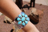 Chaco Canyon Flower Kingman Blue Turquoise Sterling Silver Cuff