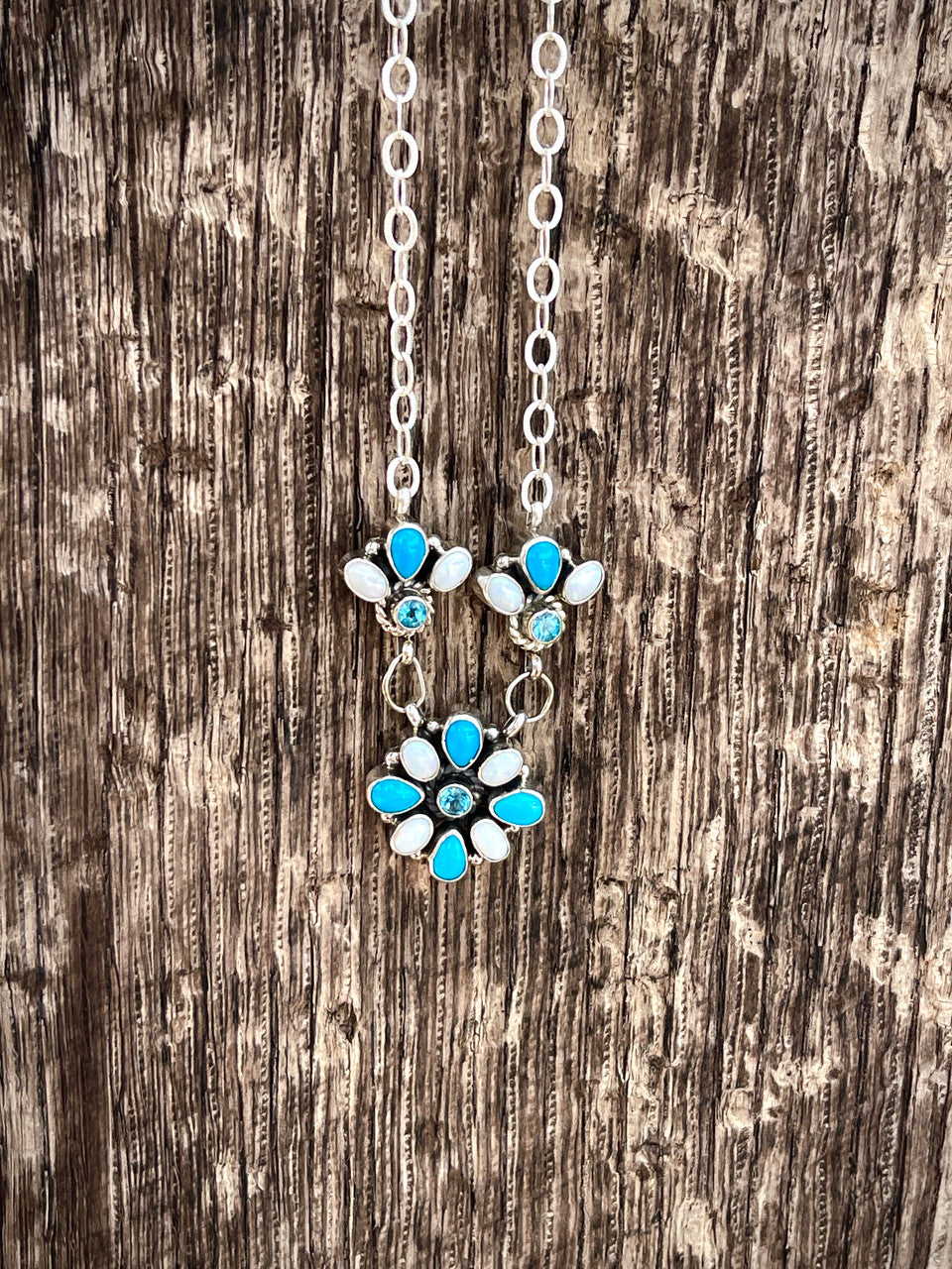 Sleeping Beauty, Australian Opal, Swiss Blue Topaz Lorreta Cluster Necklace