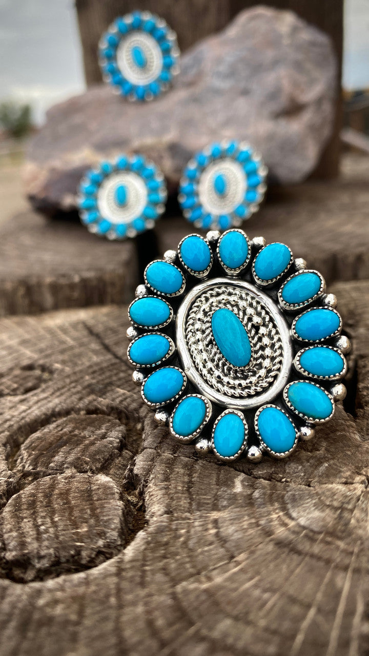 Chaco Canyon Sleeping Beauty Turquoise Cluster Ring Chaco Canyon