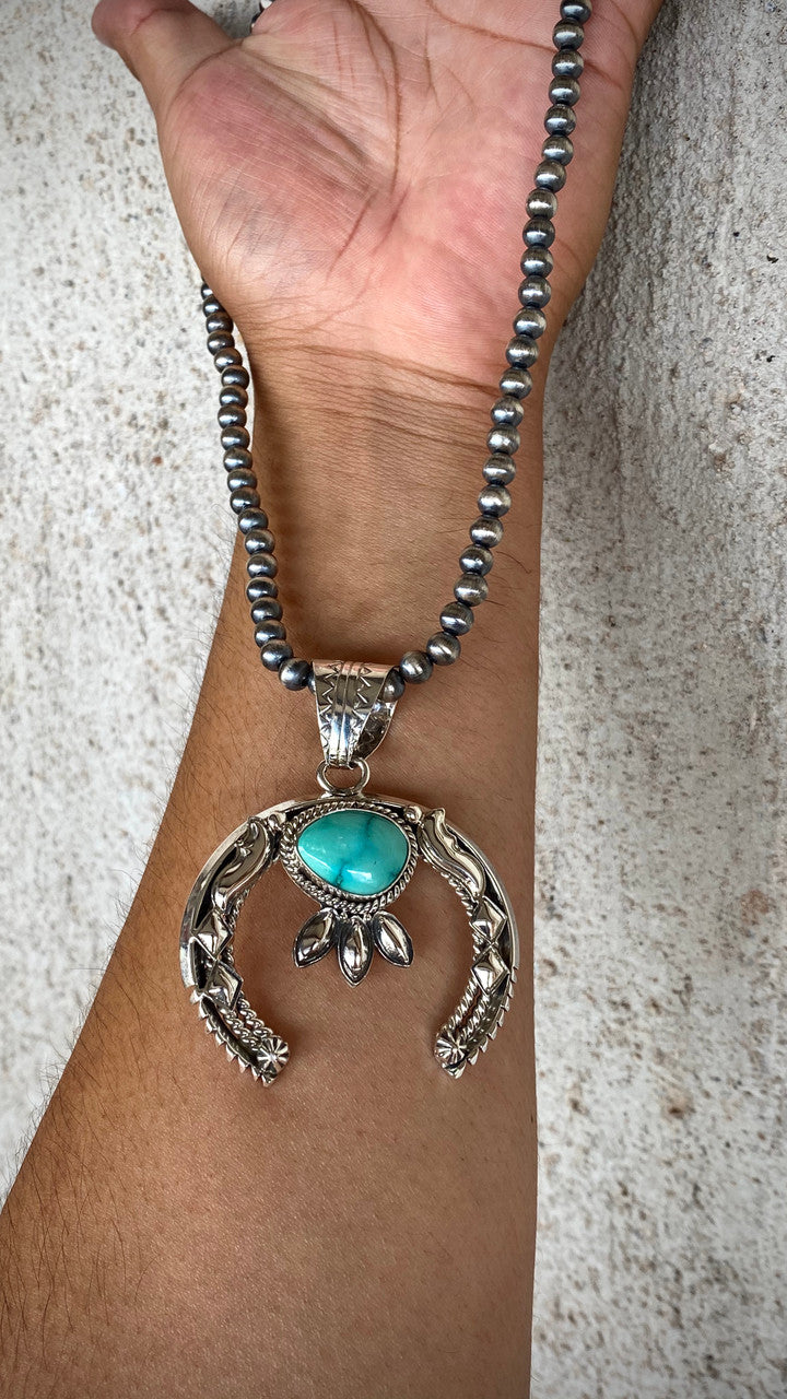 Hand Stamped Nevada Turquoise Pendant Navajo Artist Emerson Delgarito