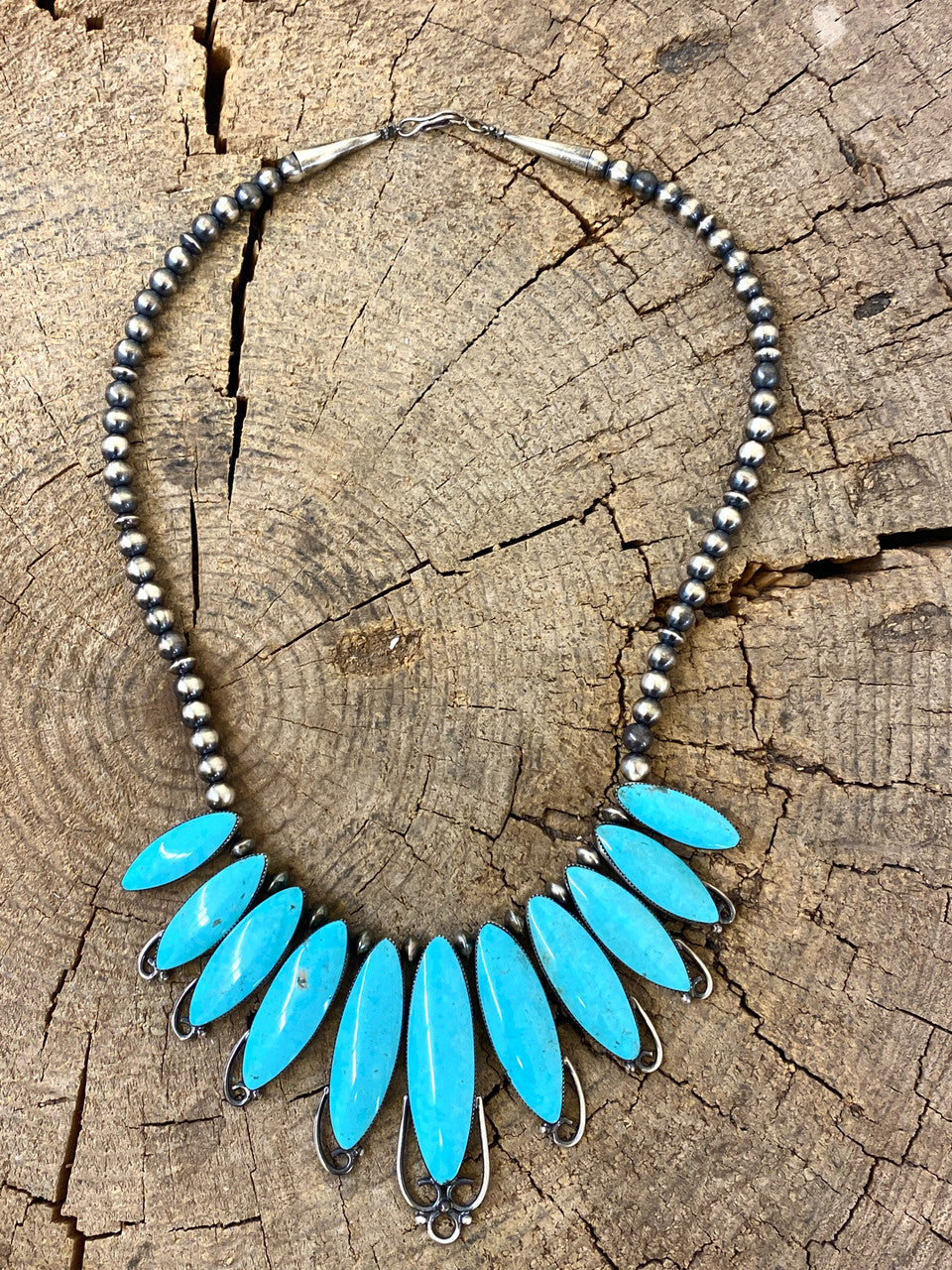 Navajo Tiara Kingman Turquoise Necklace Artist Jimson Belin